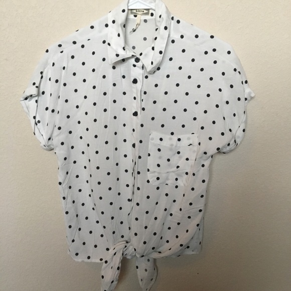 Kirra black and white polka dot button down top with tie size Small collar - Picture 3 of 4